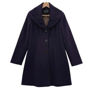 Tahari‎ Pea Coat Funnel Collar Size 2 Eggplant Wool Old Money Dress Coat